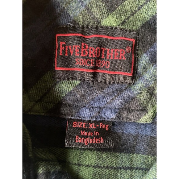 Five Brother Vintage Flannel Shirt Men's sz XL Blue Green Plaid Chore Work - Picture 3 of 7
